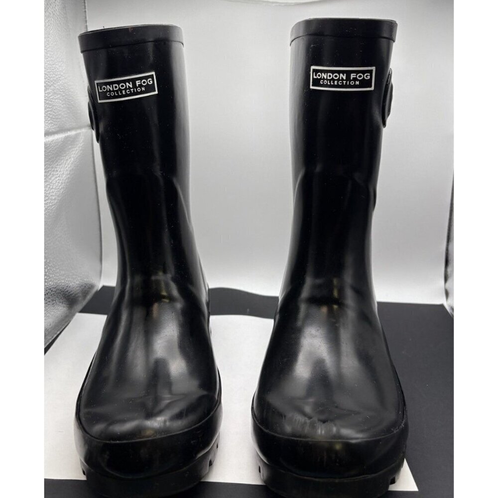 London Fog Women Mid Calf Rain Boots Tally Size US 7M Black Rubber